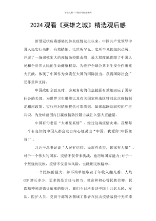 2024观看《英雄之城》精选观后感