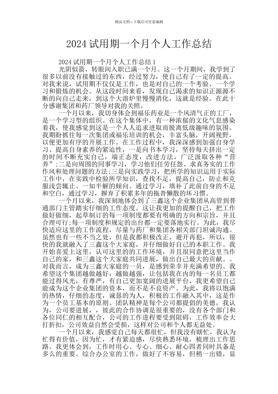 2024试用期一个月个人工作总结_第1页