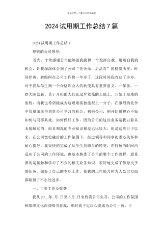 2024试用期工作总结7篇