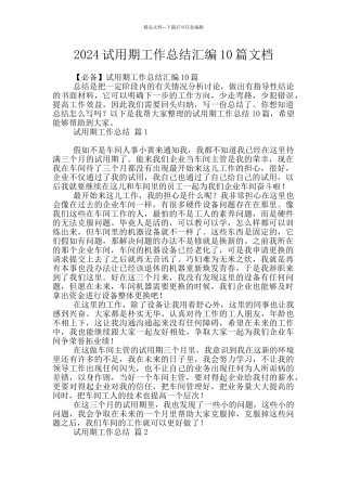 2024试用期工作总结汇编10篇文档