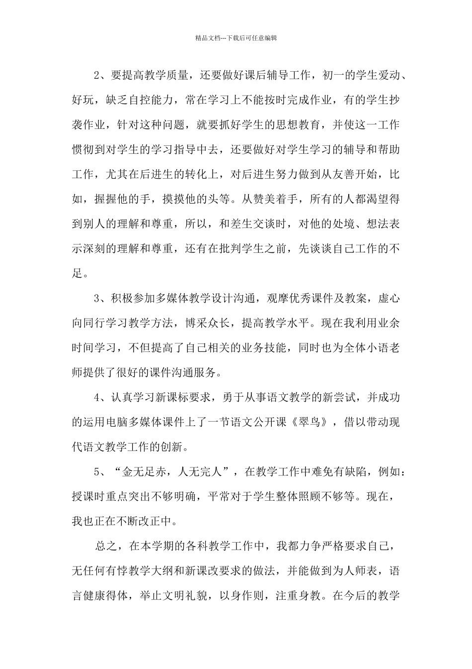 2024语文教师个人工作总结5篇_第2页