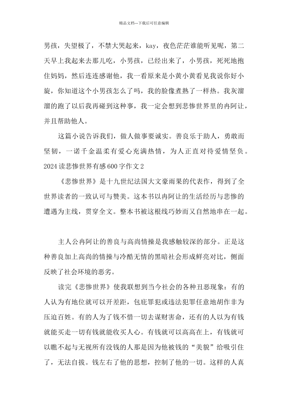 2024读悲惨世界有感600字作文_第2页