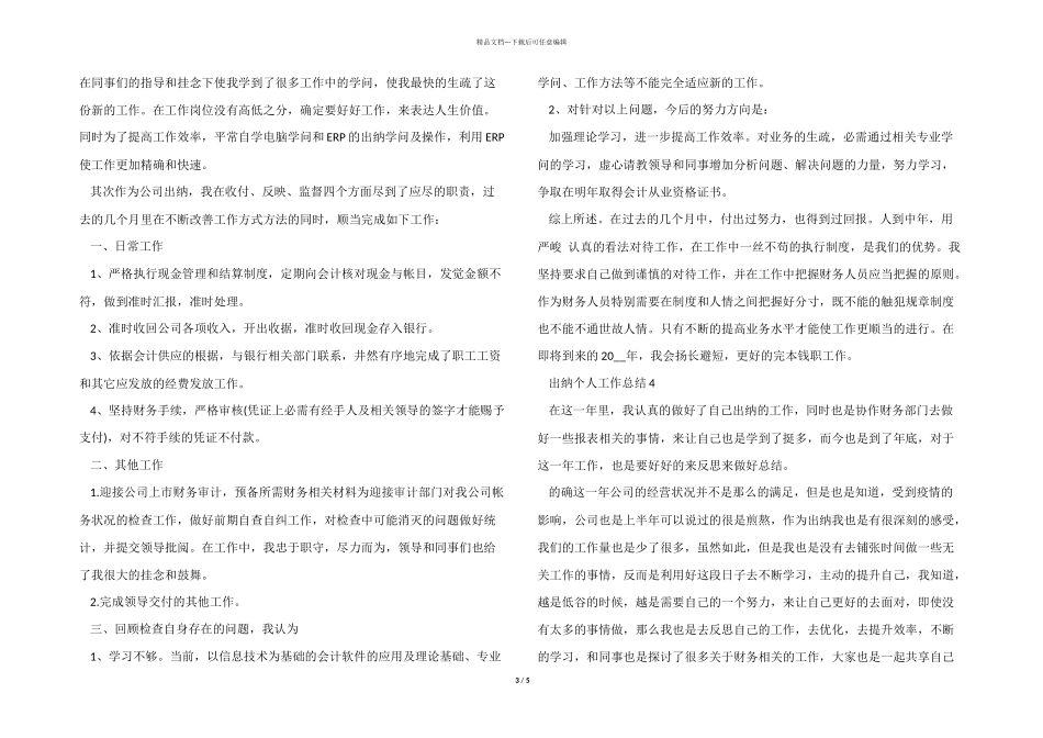 2024财务出纳个人工作总结模板_第3页