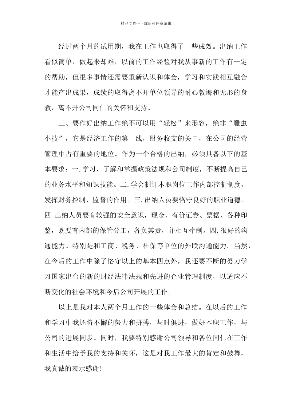 2024财务出纳个人转正工作总结_第2页