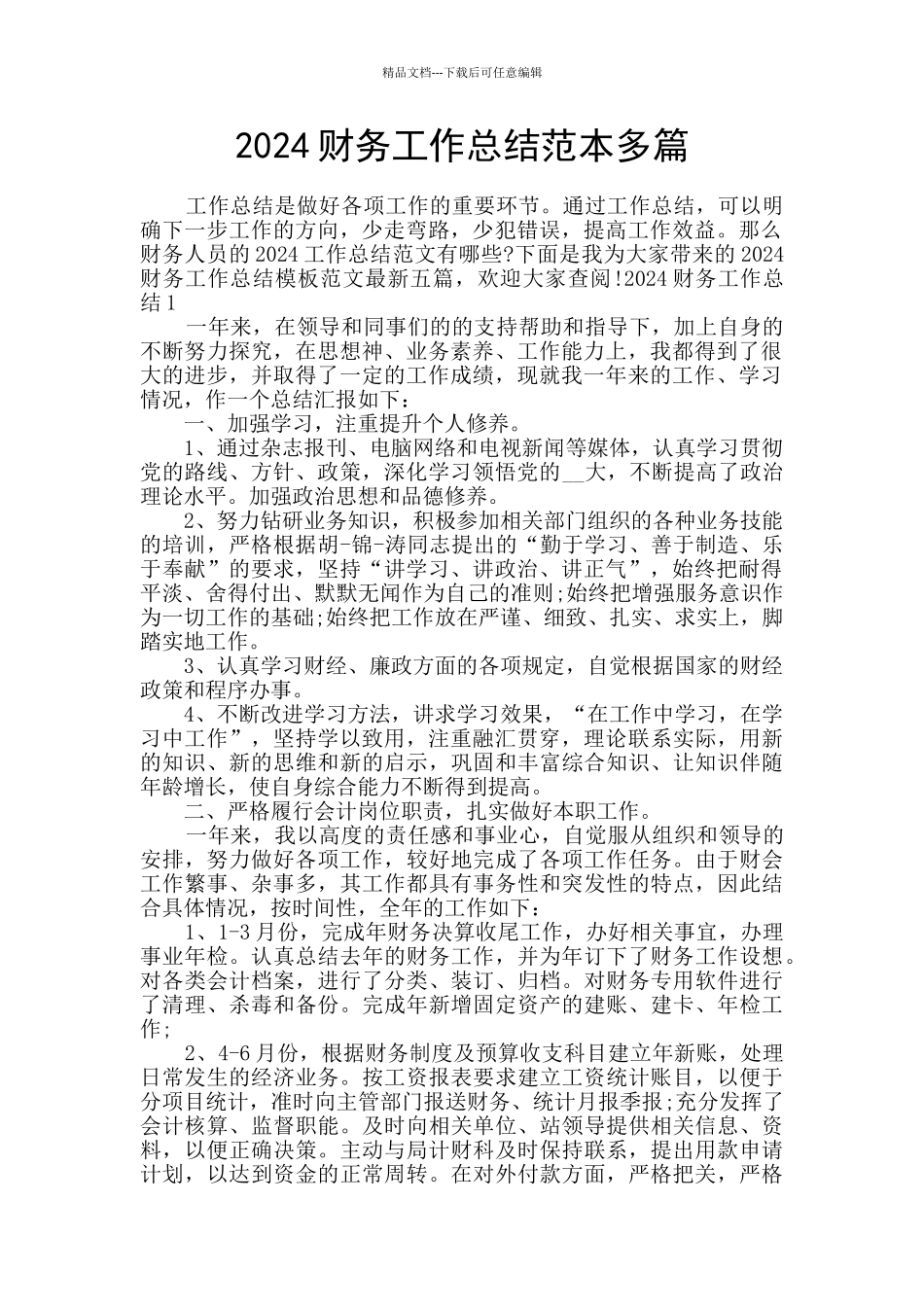 2024财务工作总结范本多篇_第1页