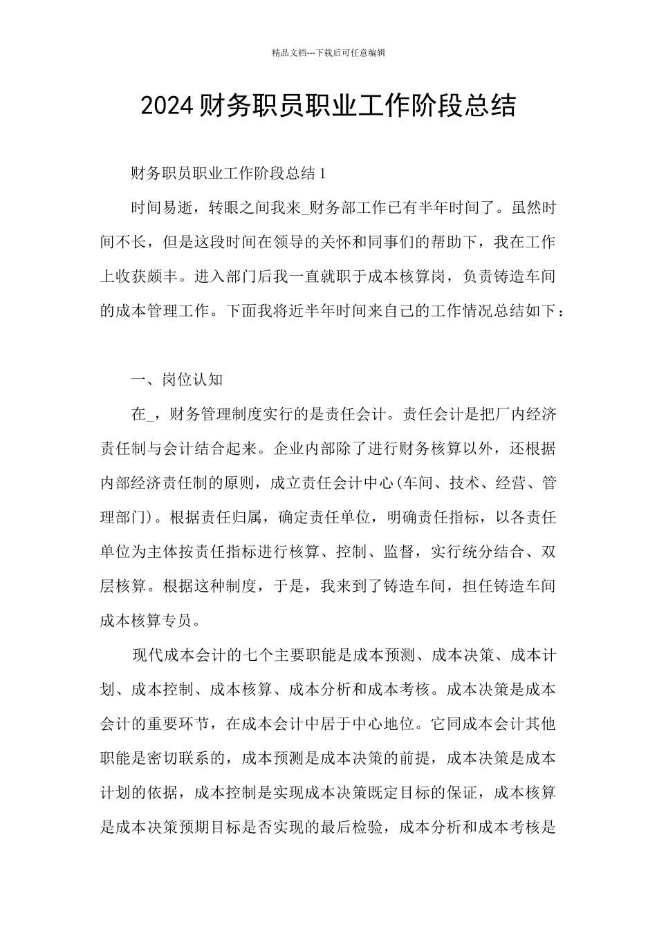 2024财务职员职业工作阶段总结_第1页