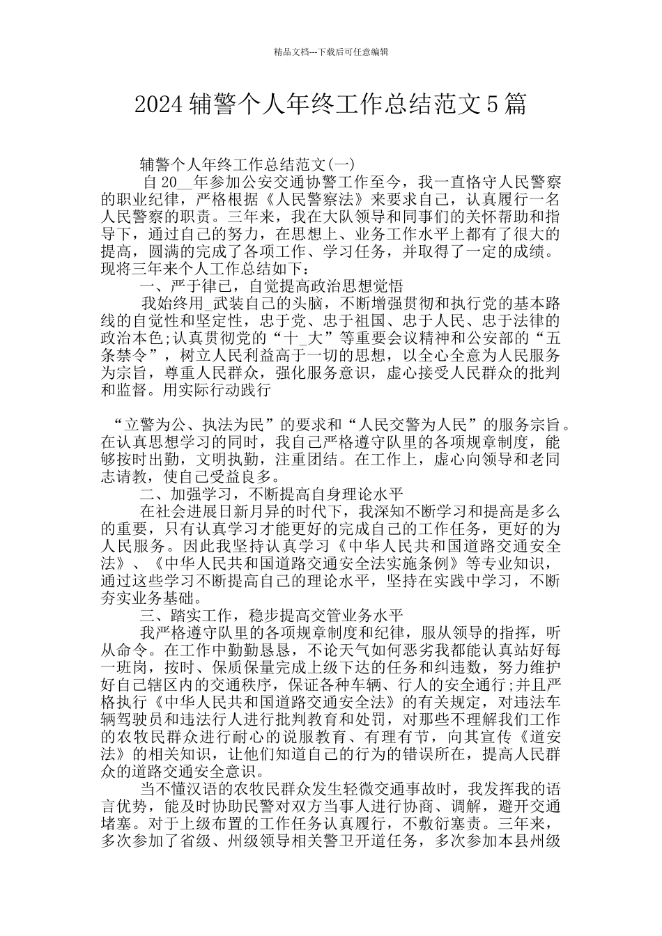 2024辅警个人年终工作总结范文5篇_第1页