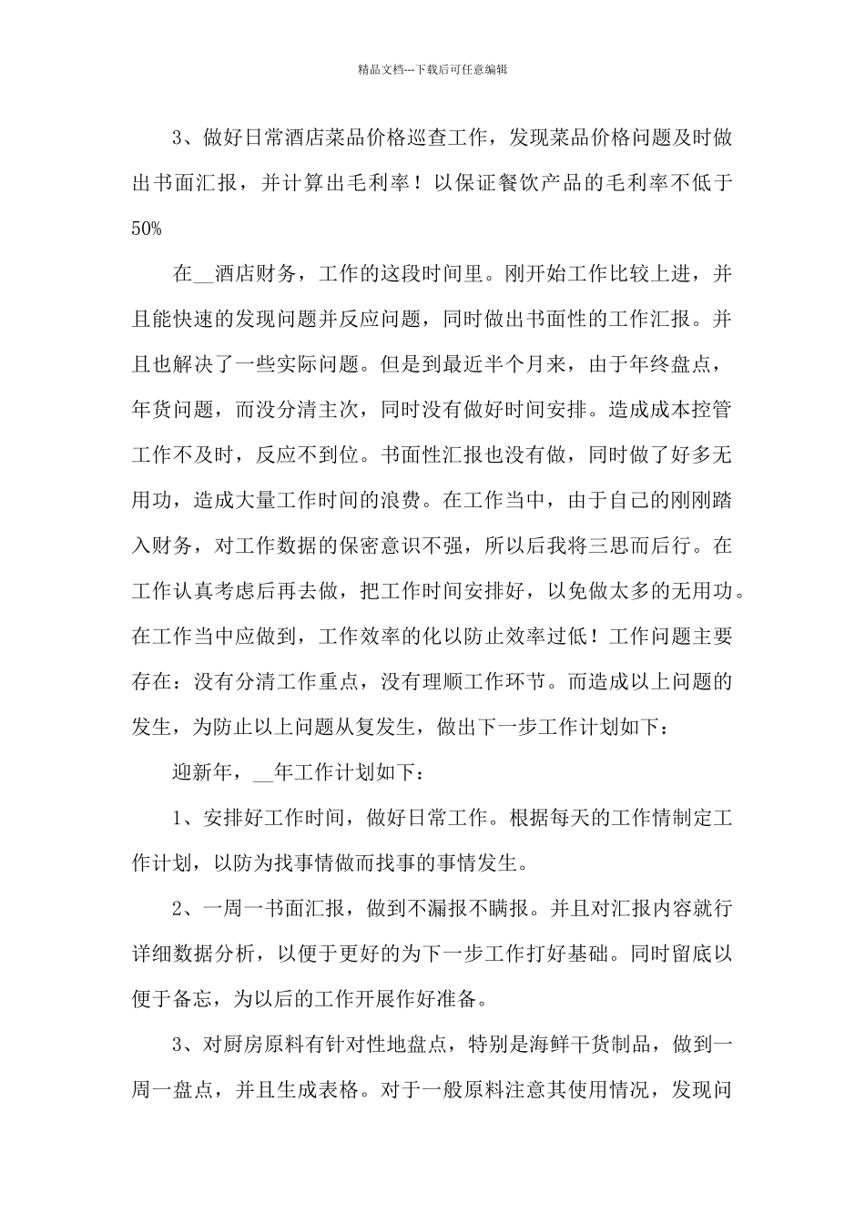 2024酒店财务个人工作计划安排三篇_第2页