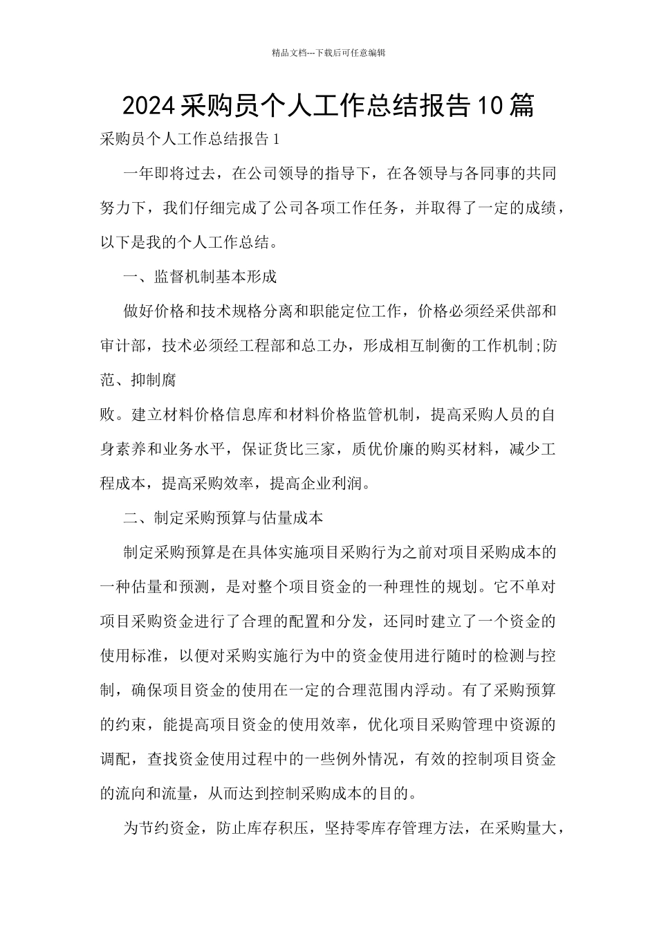2024采购员个人工作总结报告10篇_第1页