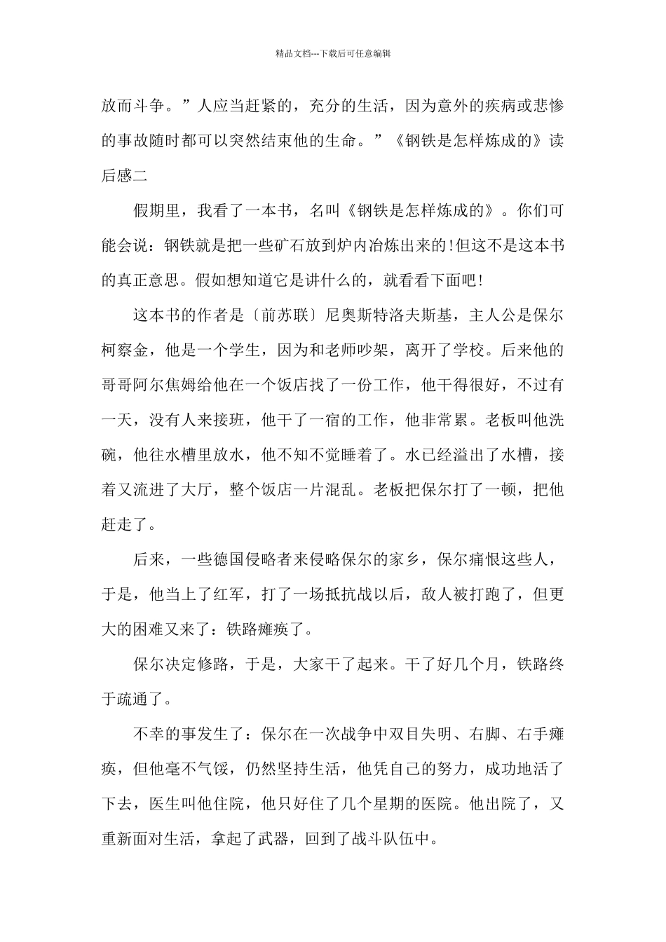 2024钢铁是怎样炼成的读后感_第2页