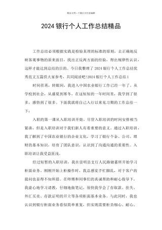 2024银行个人工作总结精品
