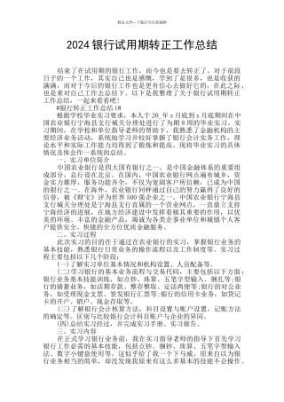 2024银行试用期转正工作总结