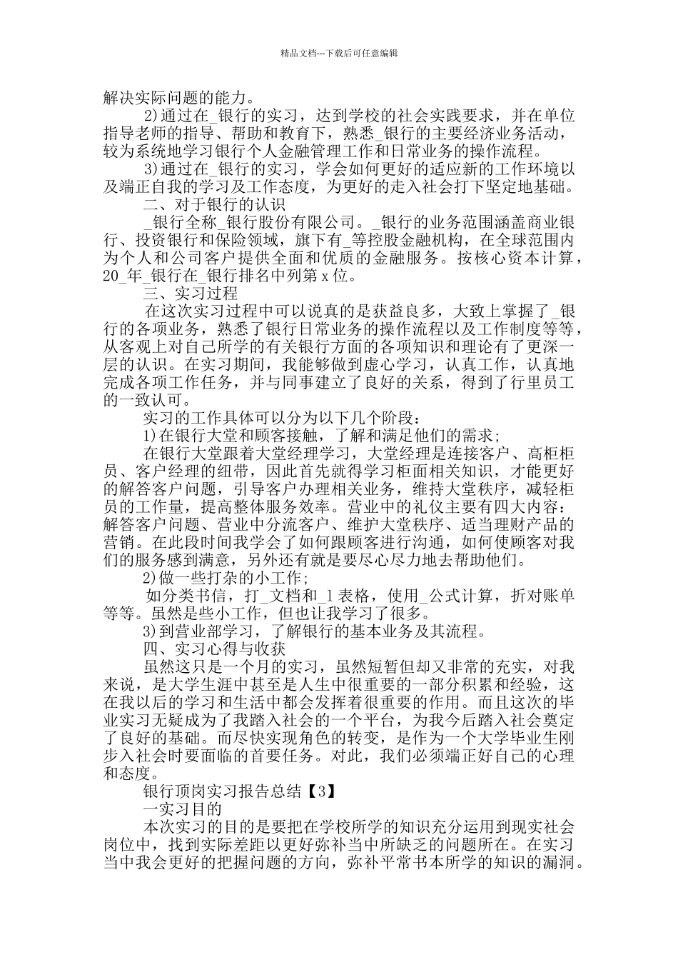 2024银行顶岗实习报告总结范文五篇_第3页