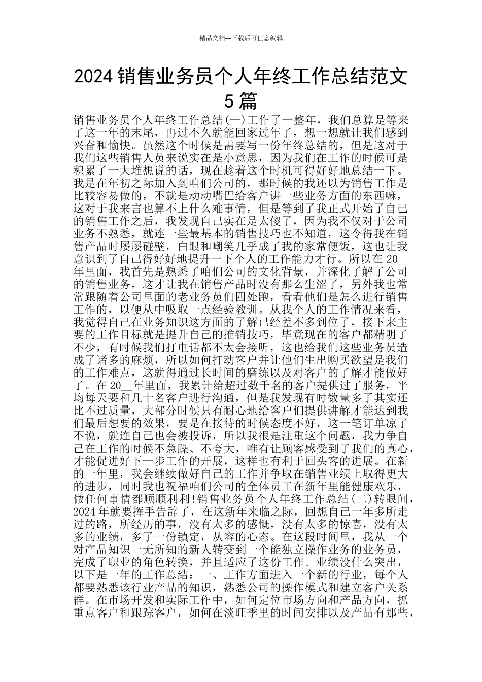 2024销售业务员个人年终工作总结范文5篇_第1页