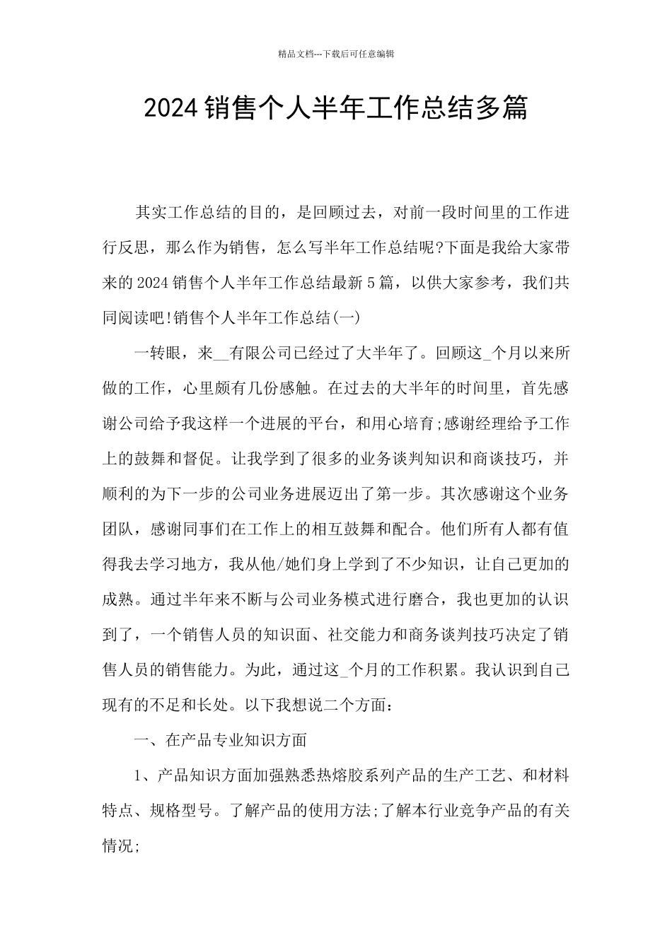 2024销售个人半年工作总结多篇_第1页
