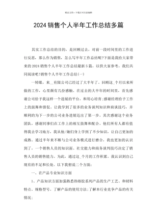 2024销售个人半年工作总结多篇