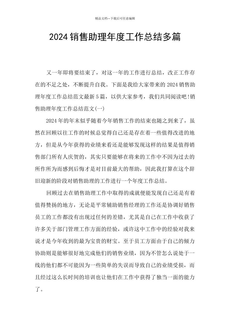 2024销售助理年度工作总结多篇_第1页