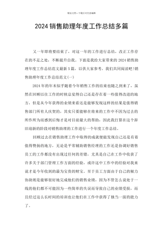 2024销售助理年度工作总结多篇