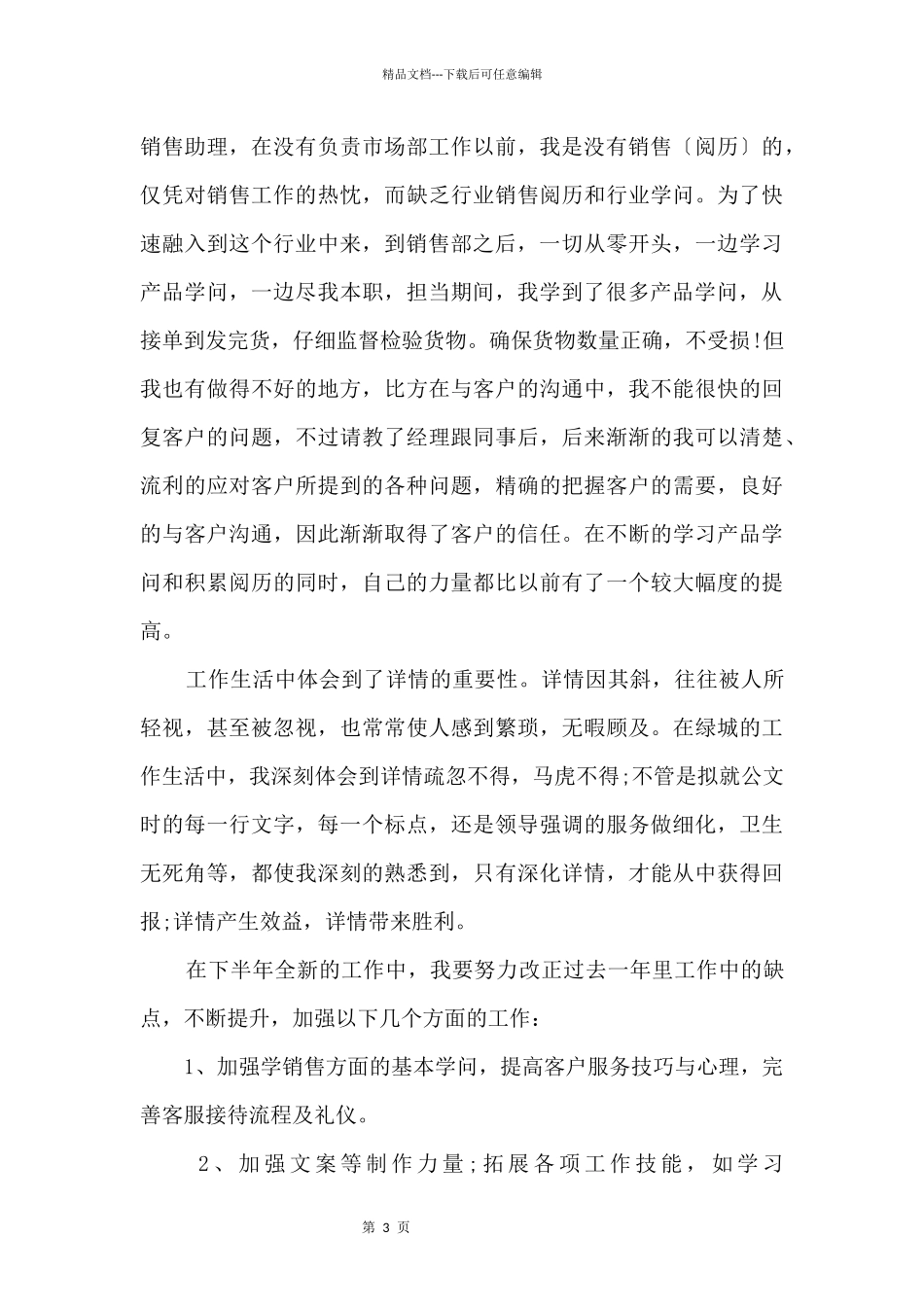 2024销售助理试用期转正个人工作总结_第3页