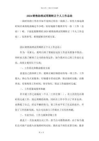 2024销售助理试用期转正个人工作总结
