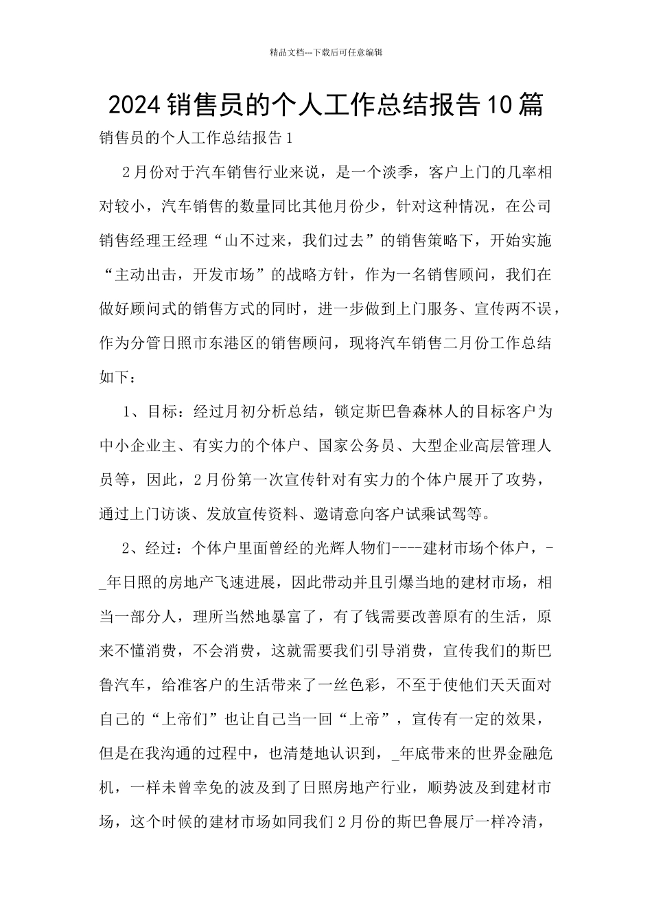 2024销售员的个人工作总结报告10篇_第1页