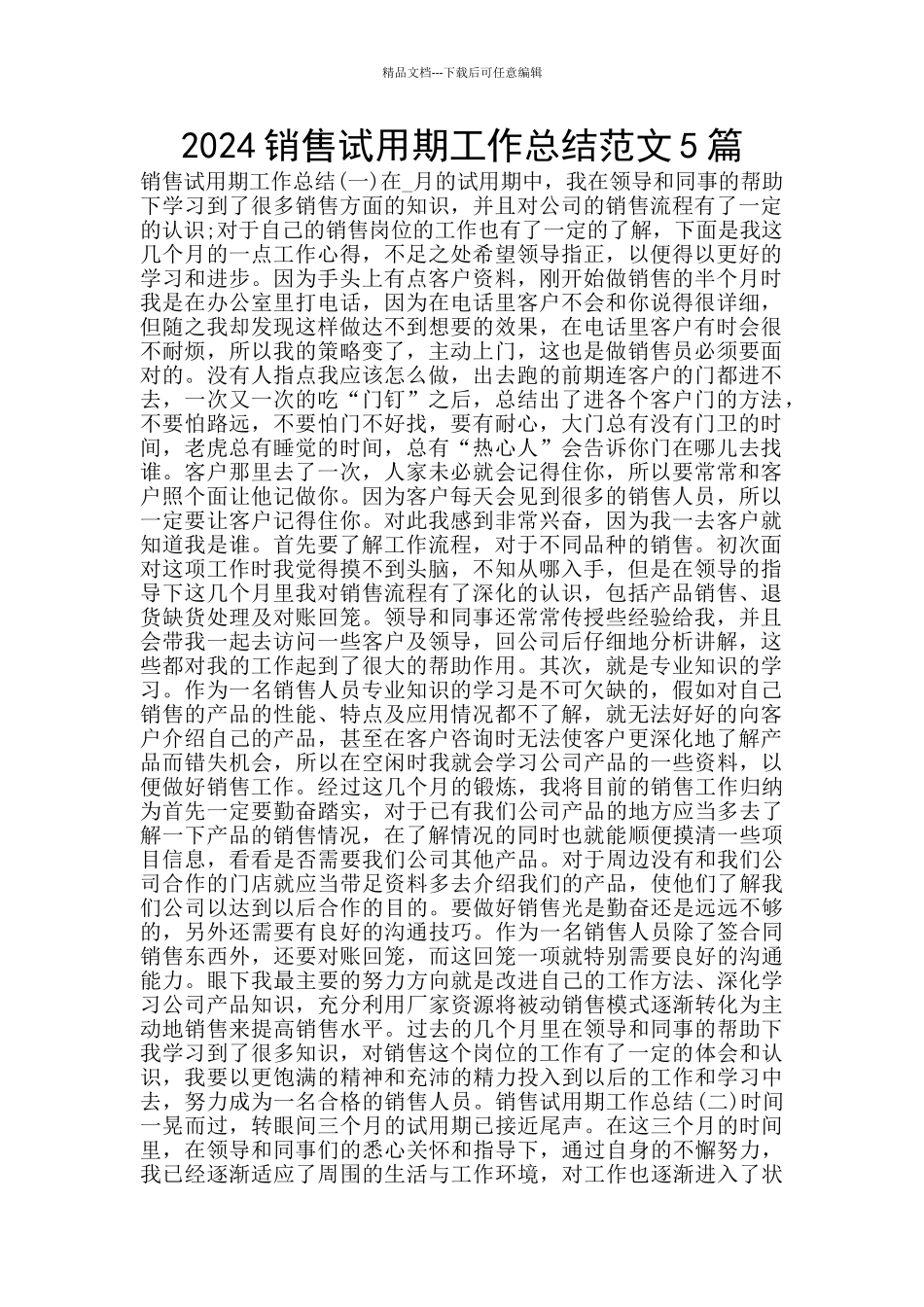 2024销售试用期工作总结范文5篇_第1页