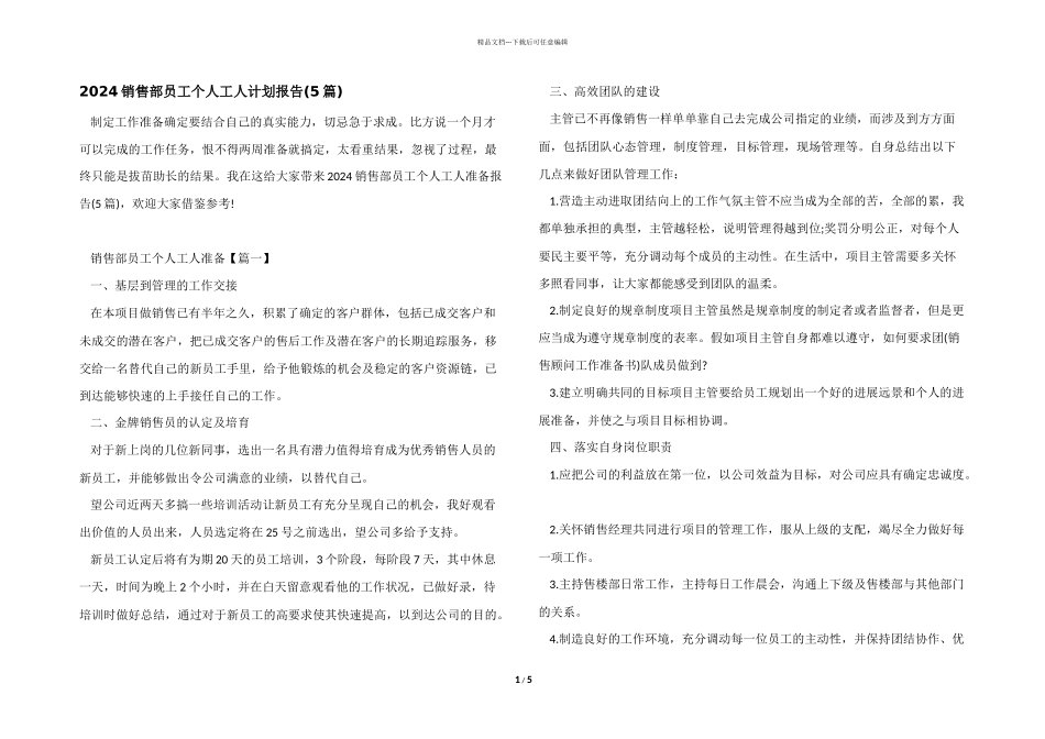 2024销售部员工个人工人计划报告_第1页