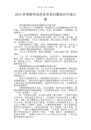 2024雷锋精神我传承青春闪耀新时代观后感