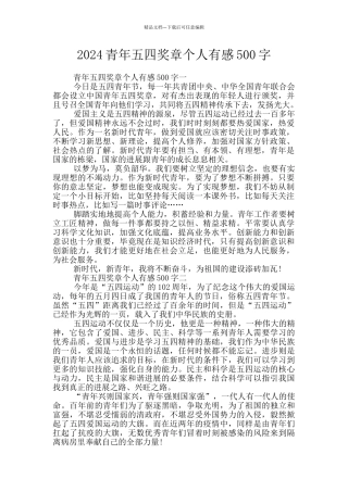 2024青年五四奖章个人有感500字