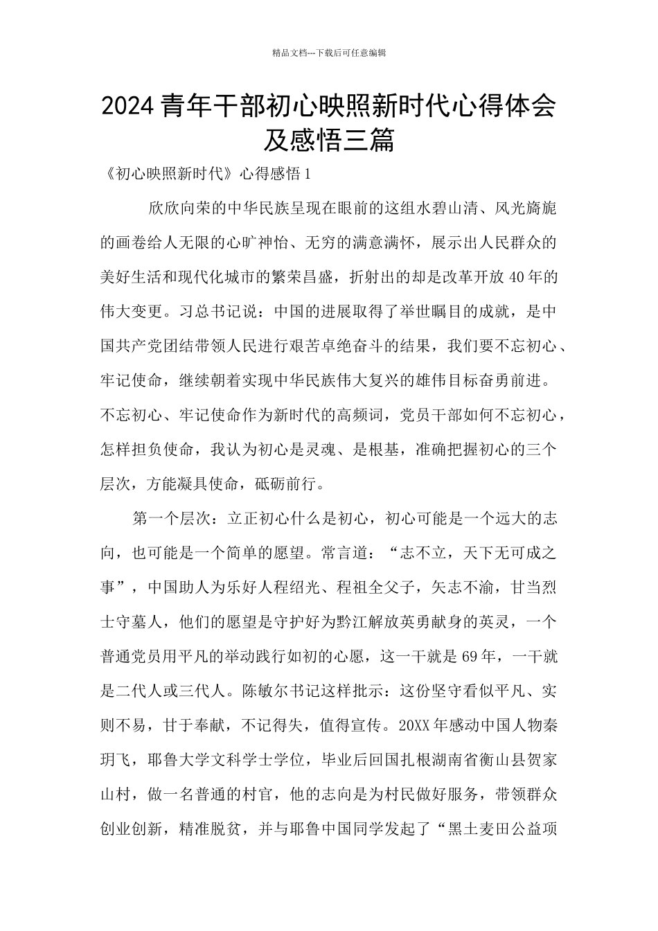 2024青年干部初心映照新时代心得体会及感悟三篇_第1页