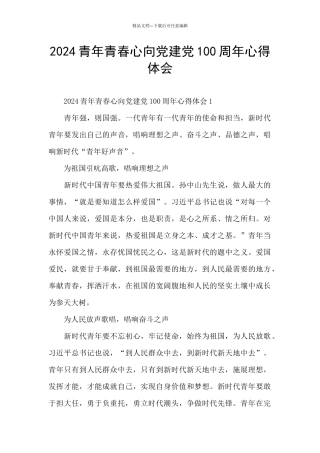 2024青年青春心向党建党100周年心得体会