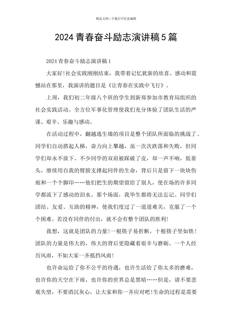 2024青春奋斗励志演讲稿5篇_第1页