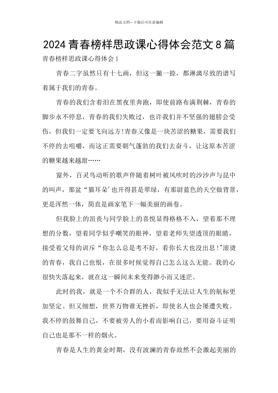 2024青春榜样思政课心得体会范文8篇_第1页