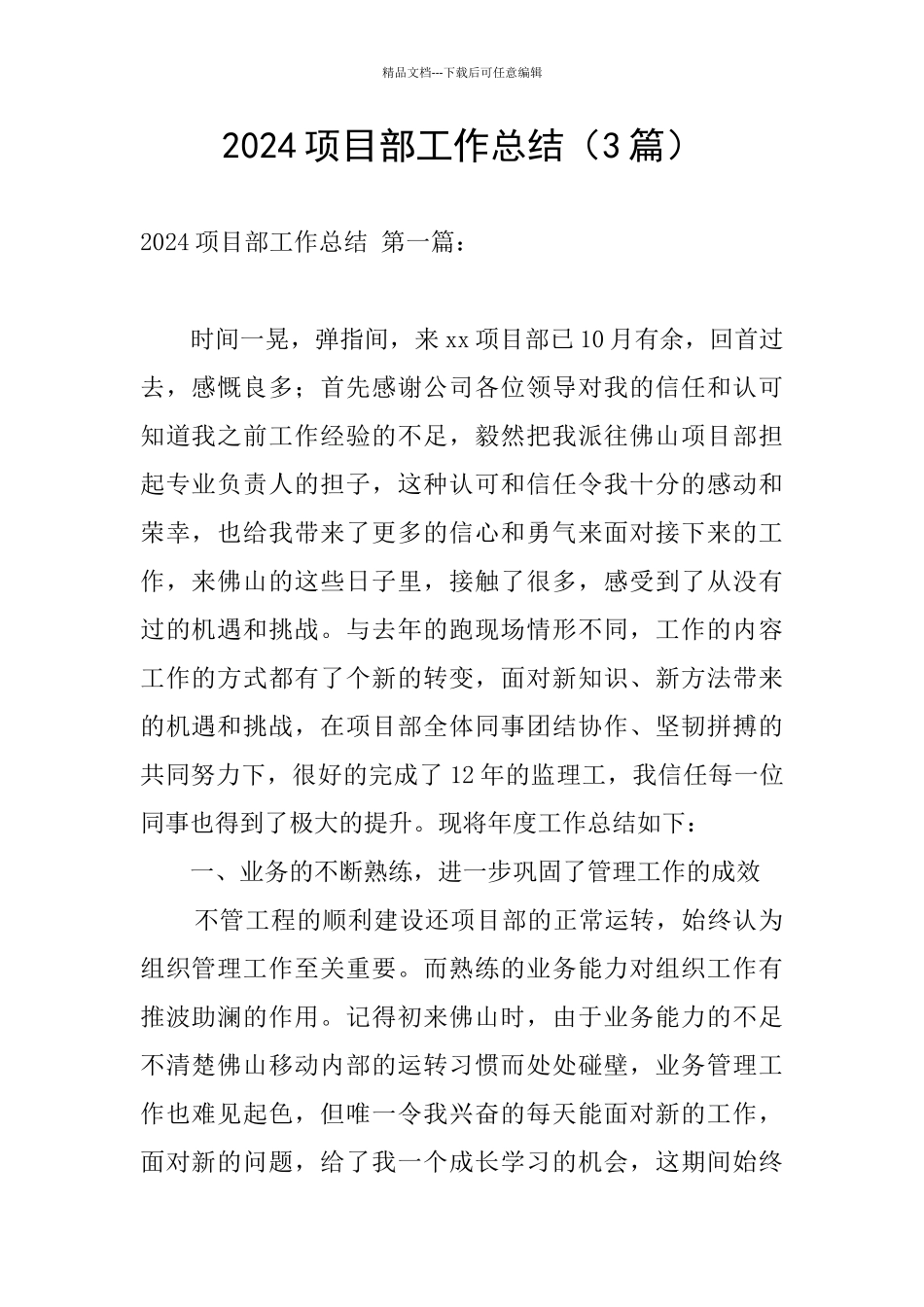 2024项目部工作总结_第1页