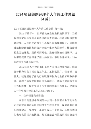 2024项目部副经理个人年终工作总结