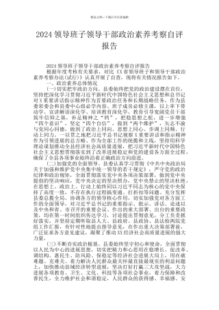 2024领导班子领导干部政治素质考察自评报告