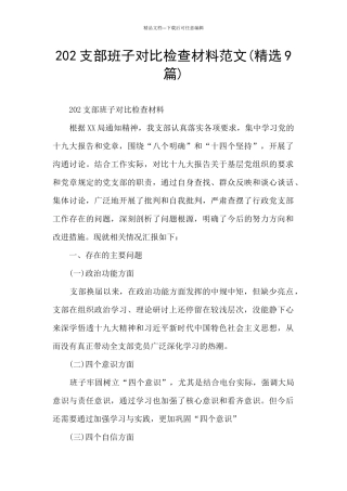 202支部班子对照检查材料范文(精选9篇)