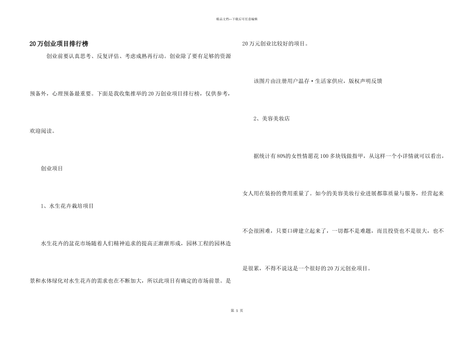 20万创业项目排行榜_第1页
