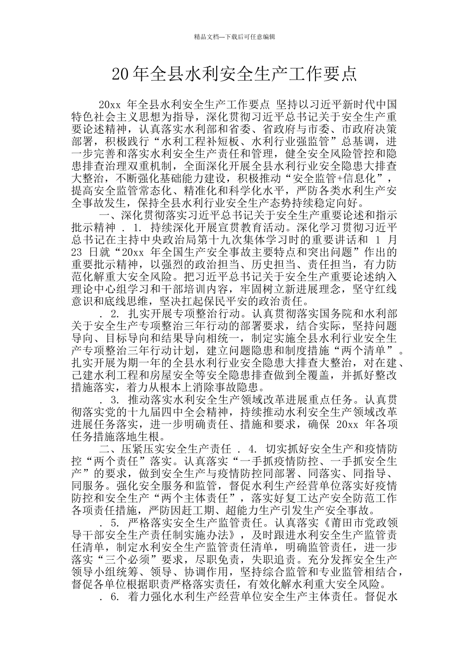 20年全县水利安全生产工作要点_第1页