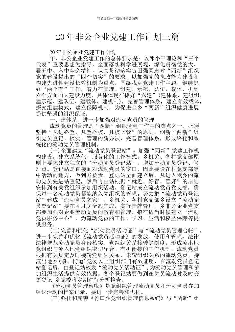 20年非公企业党建工作计划三篇_第1页