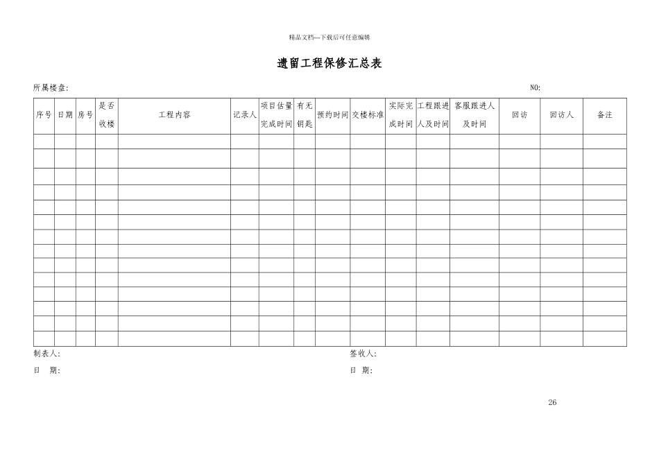 26遗留工程保修汇总表WI_第1页