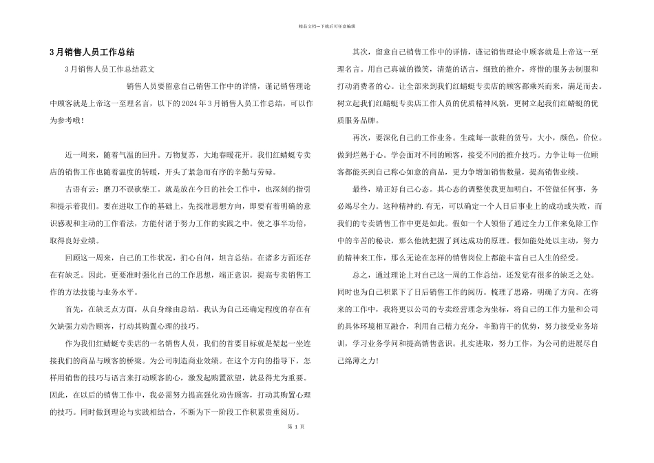 3月销售人员工作总结_第1页