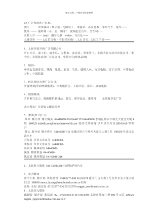 4A广告代理客户明细表
