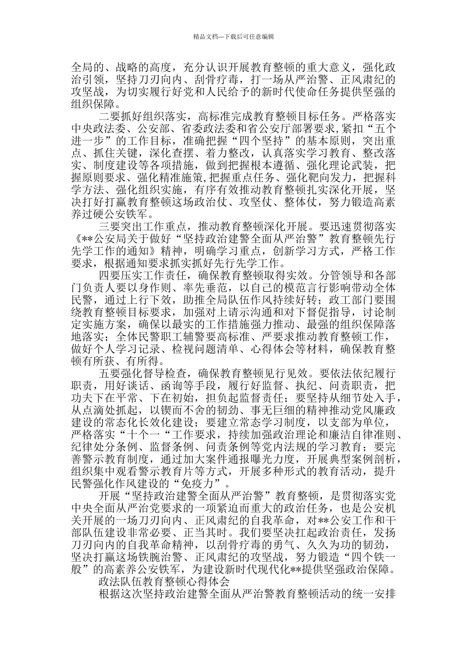 4篇2024公安民警检察院法院干部政法队伍教育整顿心得体会个人研讨发言通用范文_第3页