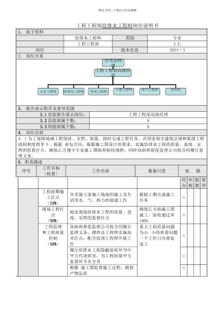 4项目工程部给排水工程师岗位说明书