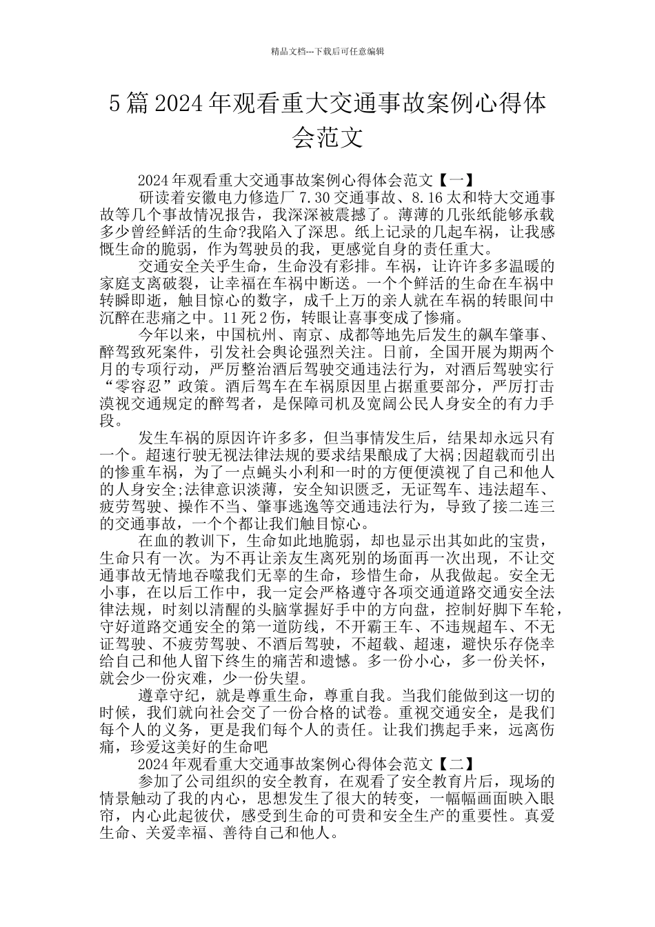 5篇2024年观看重大交通事故案例心得体会范文_第1页