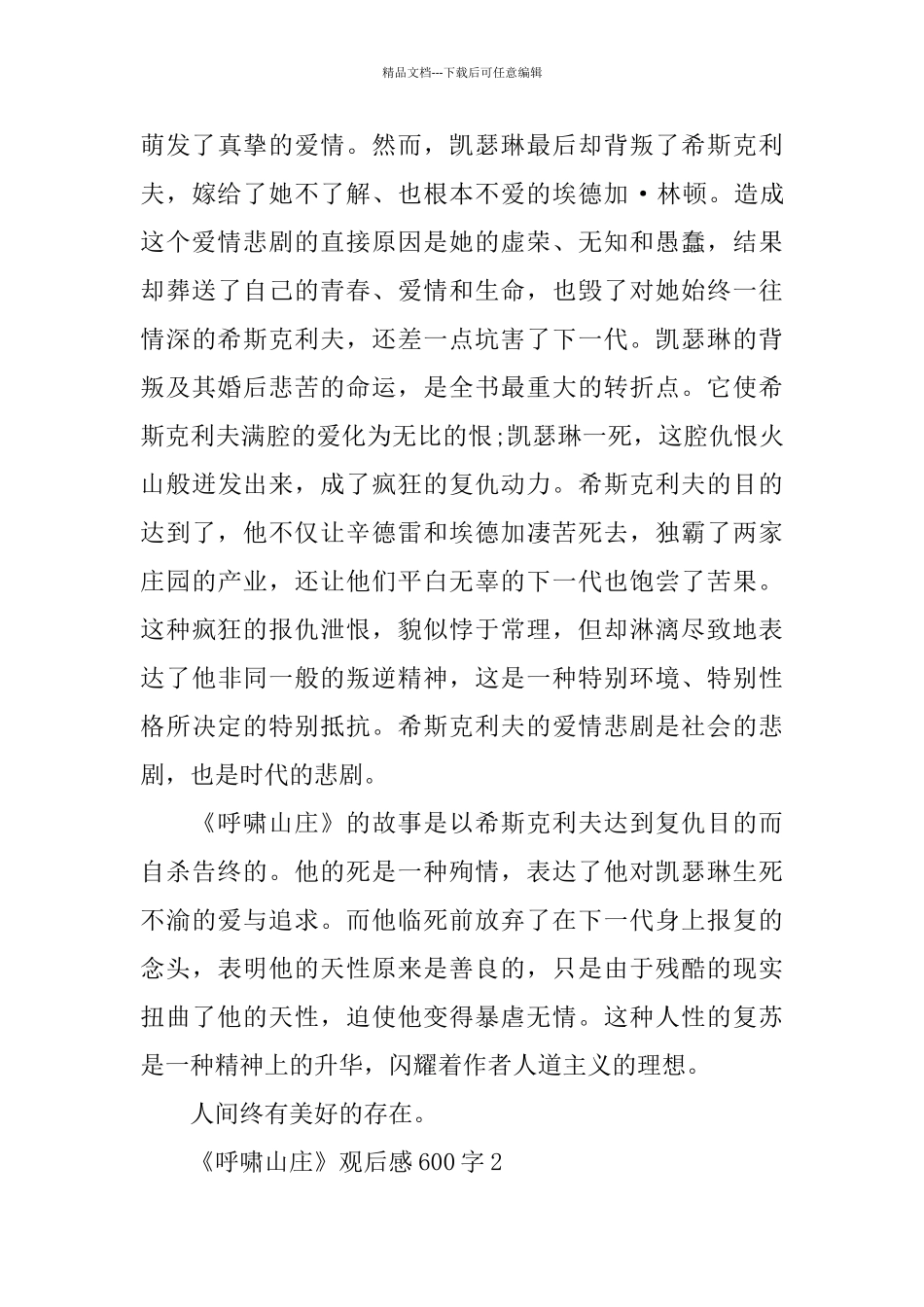 5篇《呼啸山庄》观后感600字范文_第2页