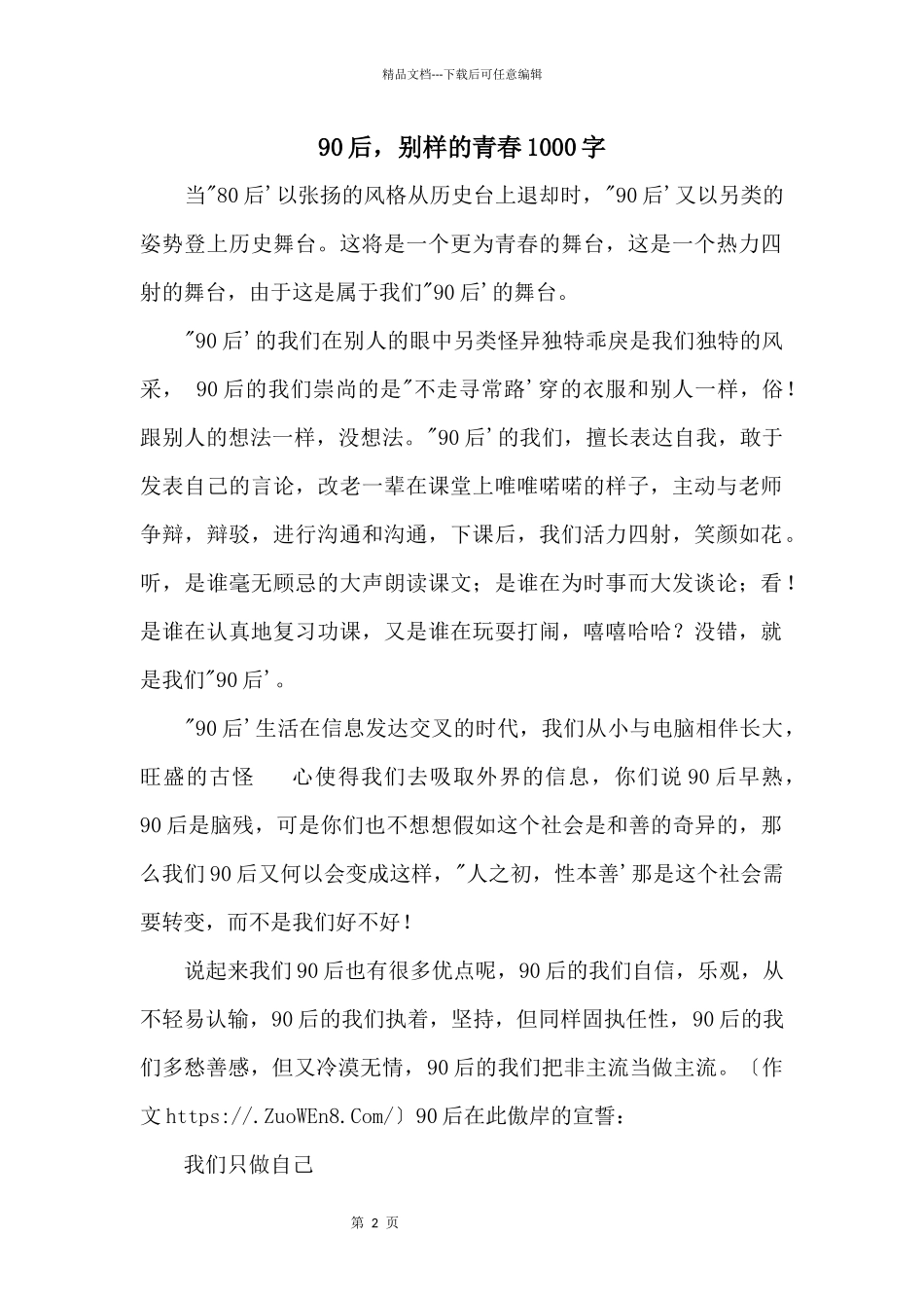 90后，别样的青春1000字_第1页