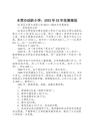 木贾办活跃小学：20XX年XX年发展规划