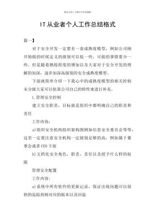 IT从业者个人工作总结格式